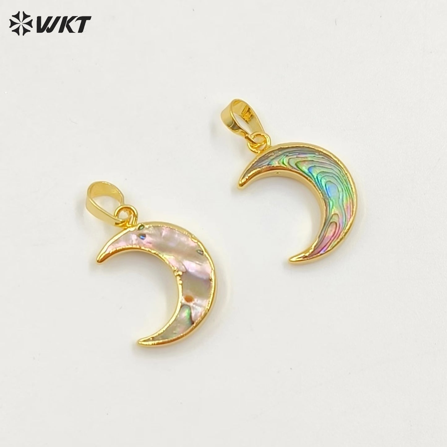 WT-P957 Sparkly Amazing Abalone Shell Jewelry Pendant, 24K Real Gold Plated Moon Abalone Shell Pendant