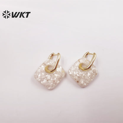 WT-MPE073 European and American Earrings Cute Small Shell Enamel Earrings Colorful square Pendant 18k Gold-plated Earrings