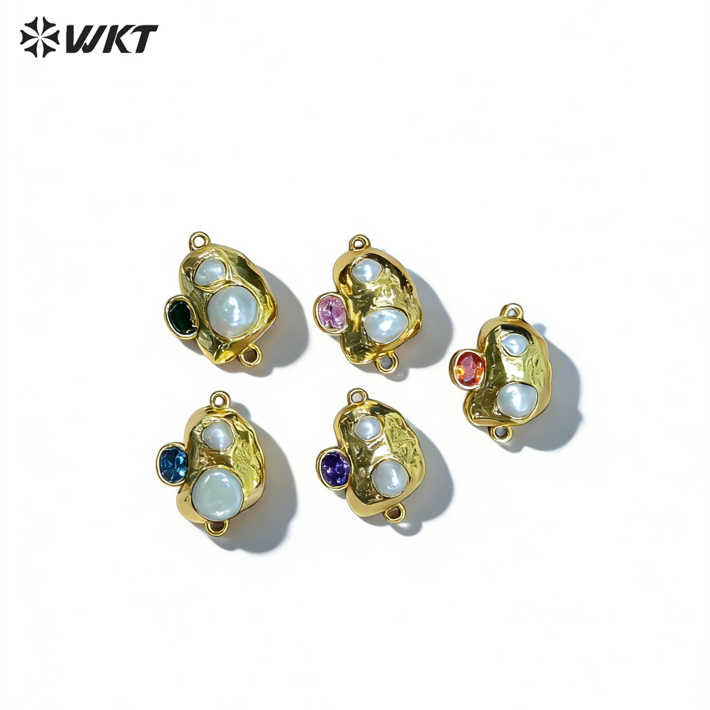 WT-PC023 New Arrival 18K Gold Plated Pearl And Various Colors Zircon Connector With Double Hoops For Women Bracelets Making