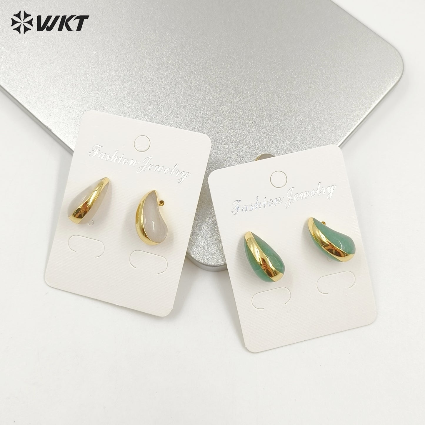 WT-E775 New Innovations Cute Style Drop Shape 18K Gold Plated Natural Gemstone Gentle Earrings for Sweet Girls As Special Gift