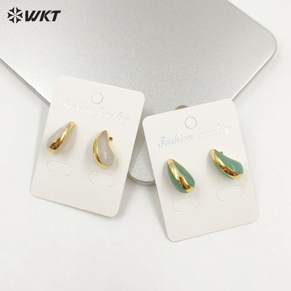 WT-E775 New Innovations Cute Style Drop Shape 18K Gold Plated Natural Gemstone Gentle Earrings for Sweet Girls As Special Gift