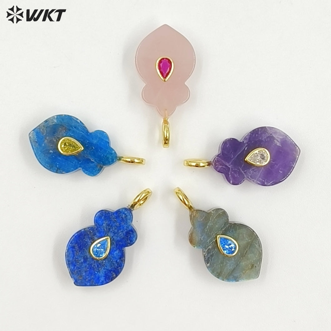 WT-P2058 Exclusive Design Zircon And Natural Gemstones Gourd Shape Pendants For Female Handmade Necklace DIY Accessory