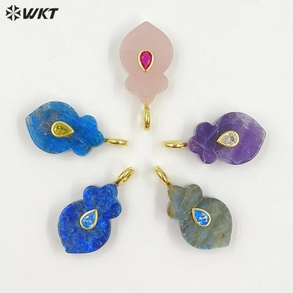 WT-P2058 Exclusive Design Zircon And Natural Gemstones Gourd Shape Pendants For Female Handmade Necklace DIY Accessory