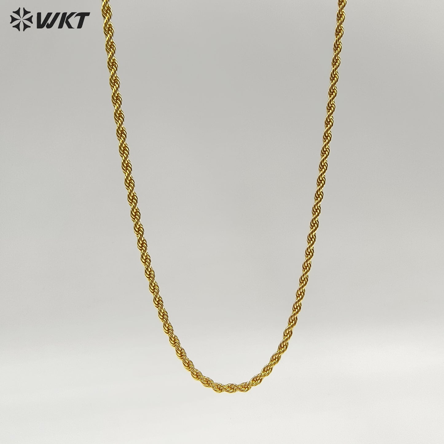 WT-JFN49 Wholesale Fashion Gold Plated Yellow Brass With Unique Clasp Spiral Weaving 35 Inches Necklace For Ladies Daily Wearing