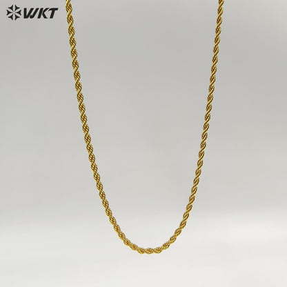 WT-JFN49 Wholesale Fashion Gold Plated Yellow Brass With Unique Clasp Spiral Weaving 35 Inches Necklace For Ladies Daily Wearing
