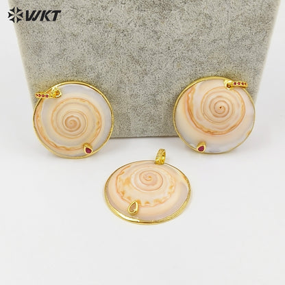 WT-JP486 Trendy Design 18K Gold Electroplated Natural Shell With Colorful Zircon Pendants For Women Popular Jewelry Making