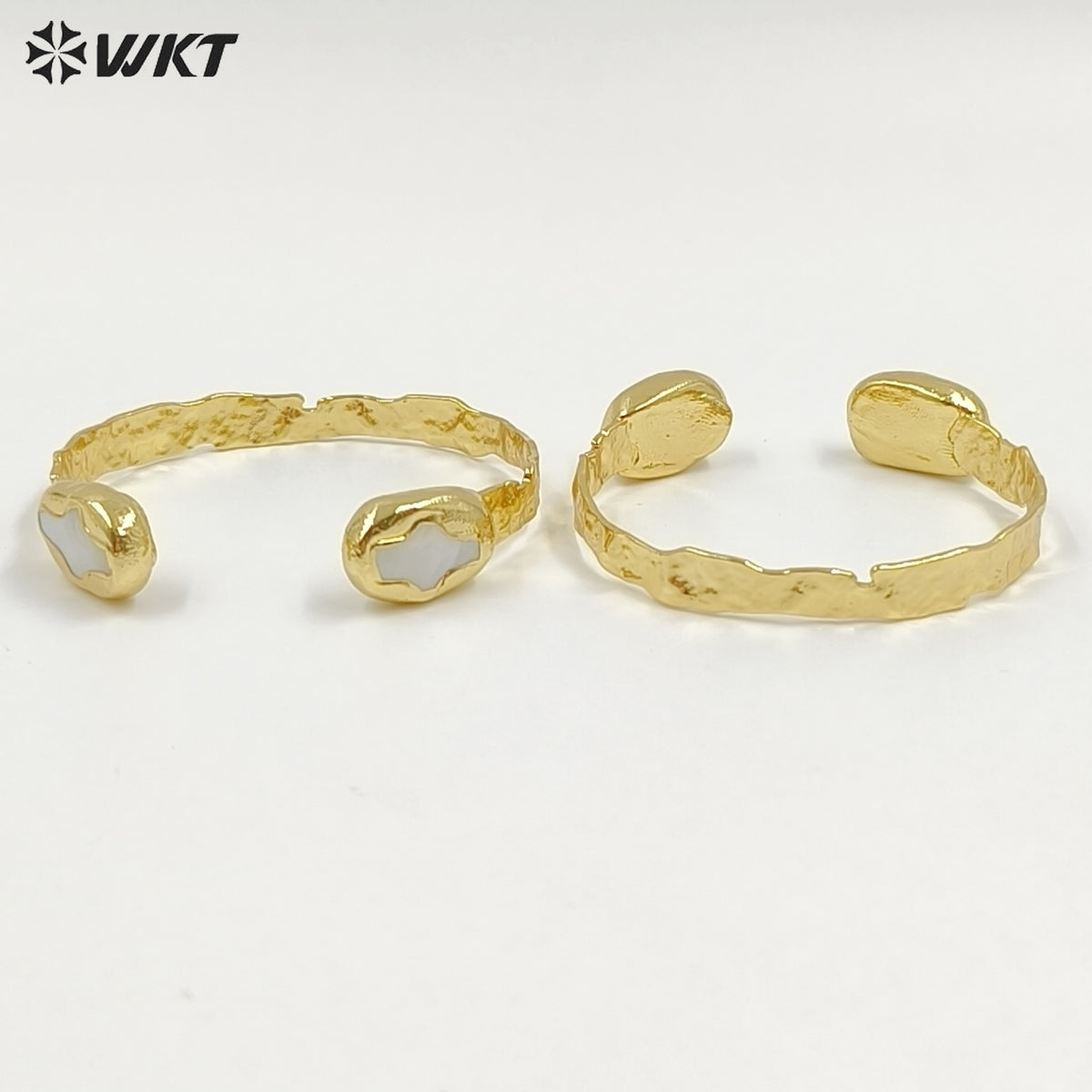 MPB106 Amazing Christian Religious Double Cross Natural MOP Set 18K Gold Plated Metal Bangle In Adjustable