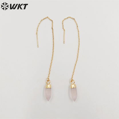 WT-E699 Wholesale Fashion Gold Bullet Shape Point Charm Necklace Gold Link Chain Earrings Women Tiny Thread pink Hoop Earrings