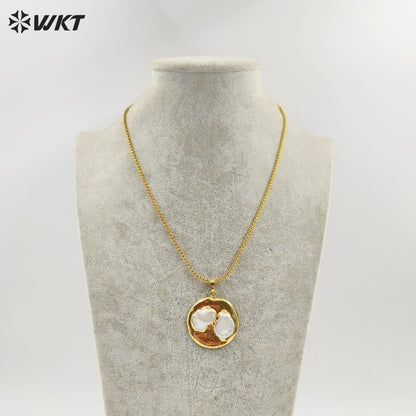 WT-JN306 Wholesale High Quality Attractive 18K Gold Plated Round Large Freshwater Pearl Unisex Necklace for Daily Decoration