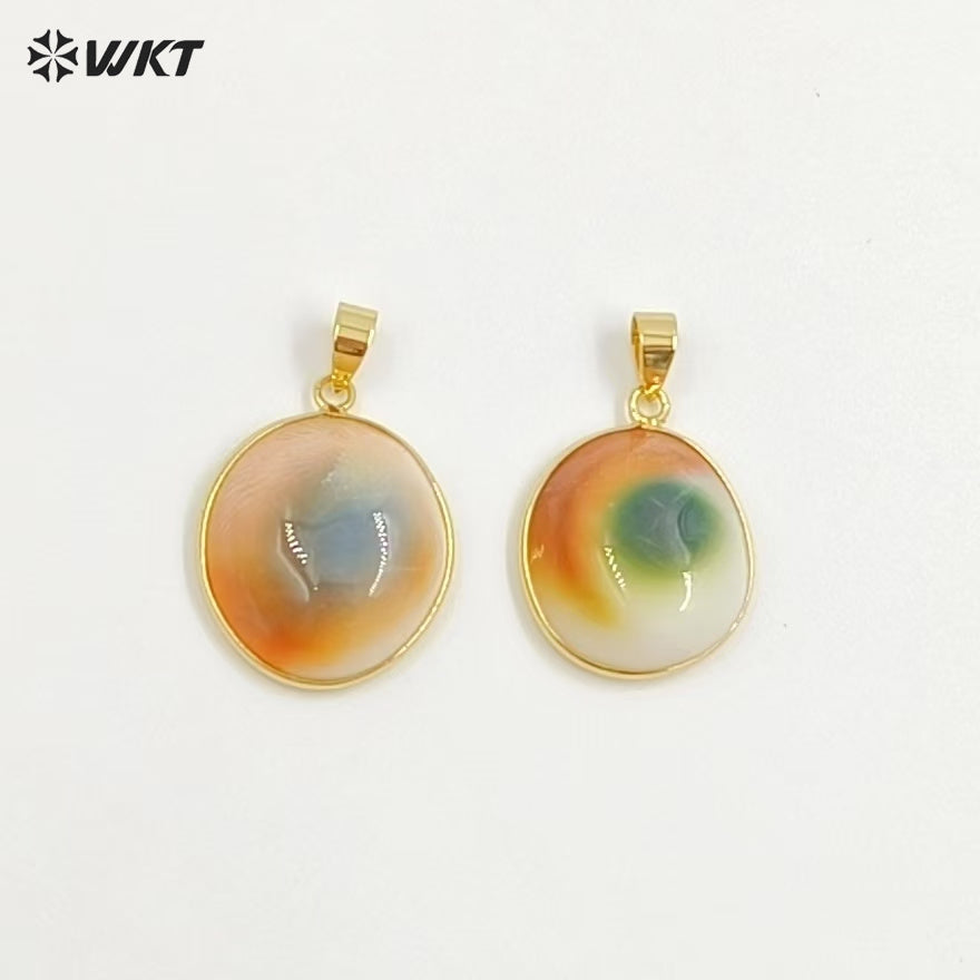 WT-JP409 High Quality Beautiful Small Round Sea Shell Veins Pendant With Gold Plated for Necklace Fashion Jewelry Handmade