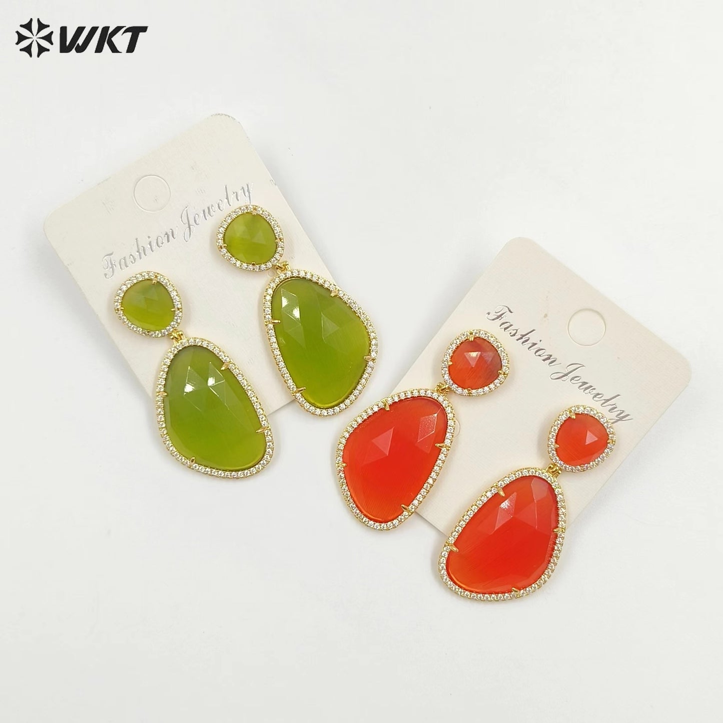 WT-E206 Wholesale Fashion Hot Sales Candy Color Summer Micro Pave Cat Eye Stone Earrings With Zircon Around for Women