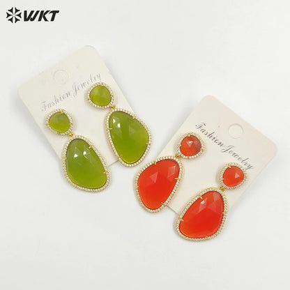 WT-E206 Wholesale Fashion Hot Sales Candy Color Summer Micro Pave Cat Eye Stone Earrings With Zircon Around for Women