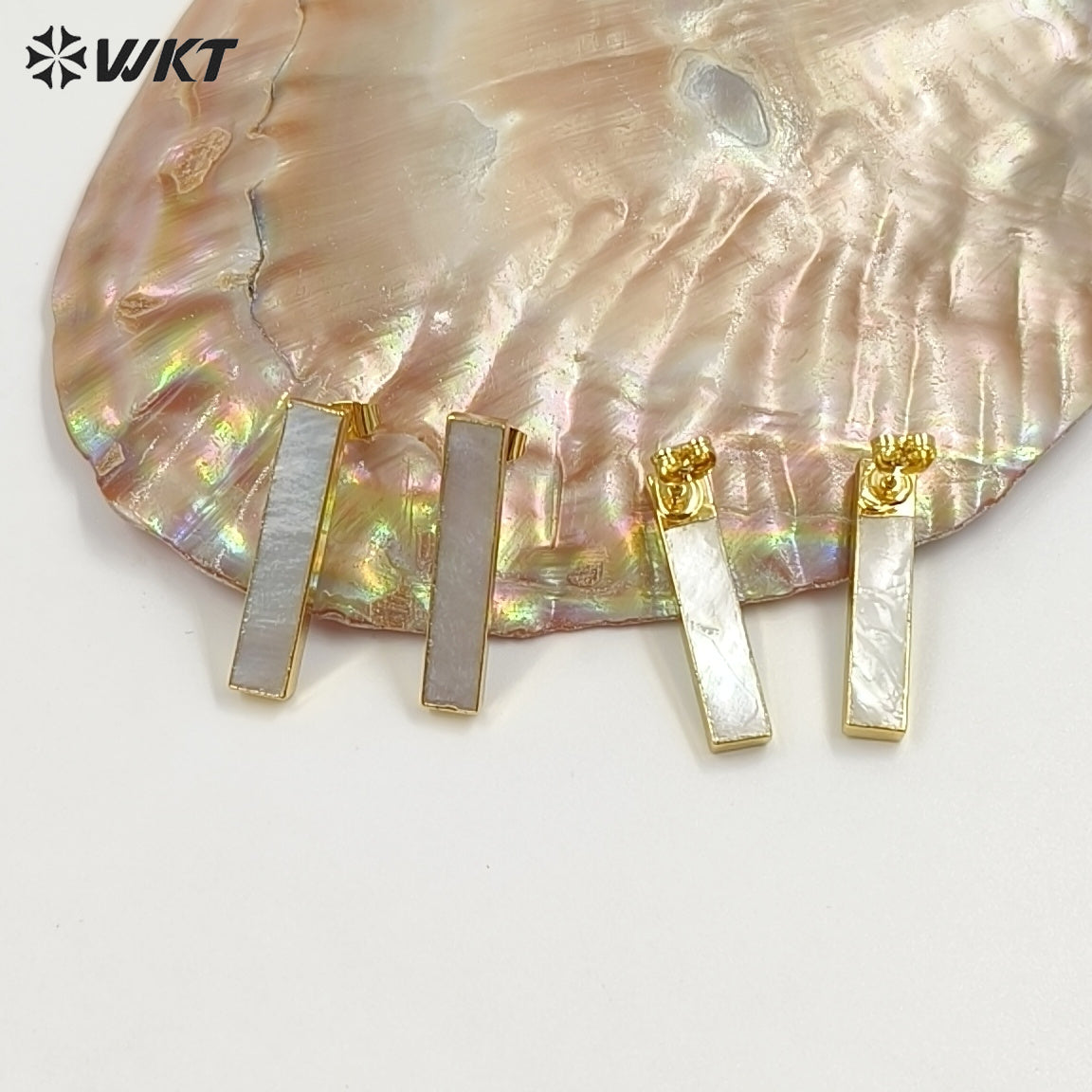 WT-E333 Wholesale High Quality Hot Sale Natural Shell Rectangle Bar Earring With 24k Real Gold Plated for Women Jewelry