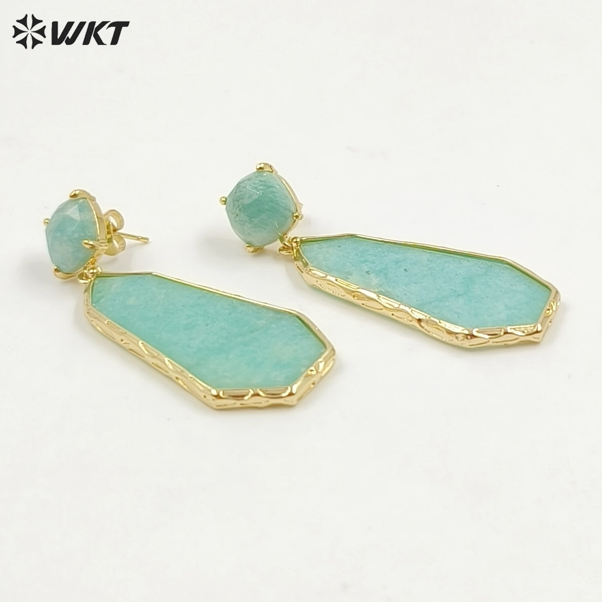 WT-E826 Factory Wholesale Gold Plated Colorful Natural Gemstones Long Earrings For Female Party Wearing Jewelry Accessory