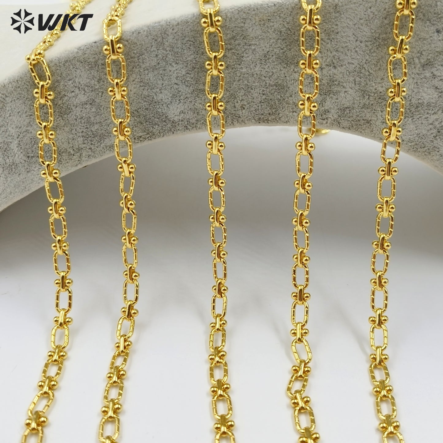 WT-BC219 Hand Made New Design 18K Real Gold Plated Yellow Brass Embossed Jewelry Chain Sell by Meter for Necklace Bracelet Parts