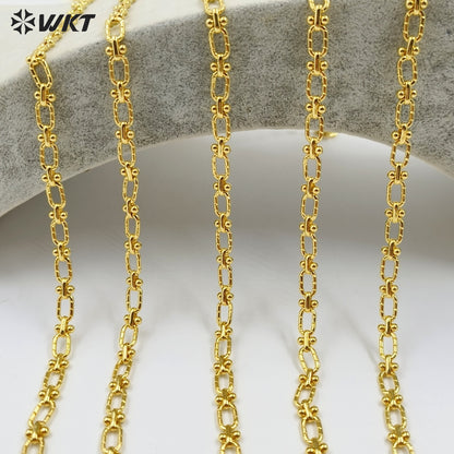 WT-BC219 Hand Made New Design 18K Real Gold Plated Yellow Brass Embossed Jewelry Chain Sell by Meter for Necklace Bracelet Parts