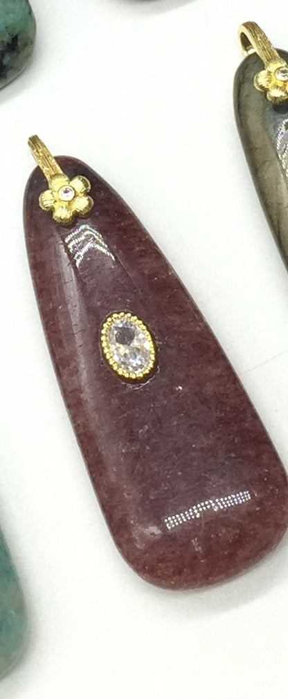 WT-P2148 New Arrival Round Zircon And Various Natural Gemstones Long Gold Pendants For Lady Elegant Earrings DIY Decoration