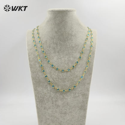 WT-RBC230 Super Hot 18K Real Gold Plated Aqua Crystal Round Beads Chain for Women Jewelry Necklace DIY Design Findings