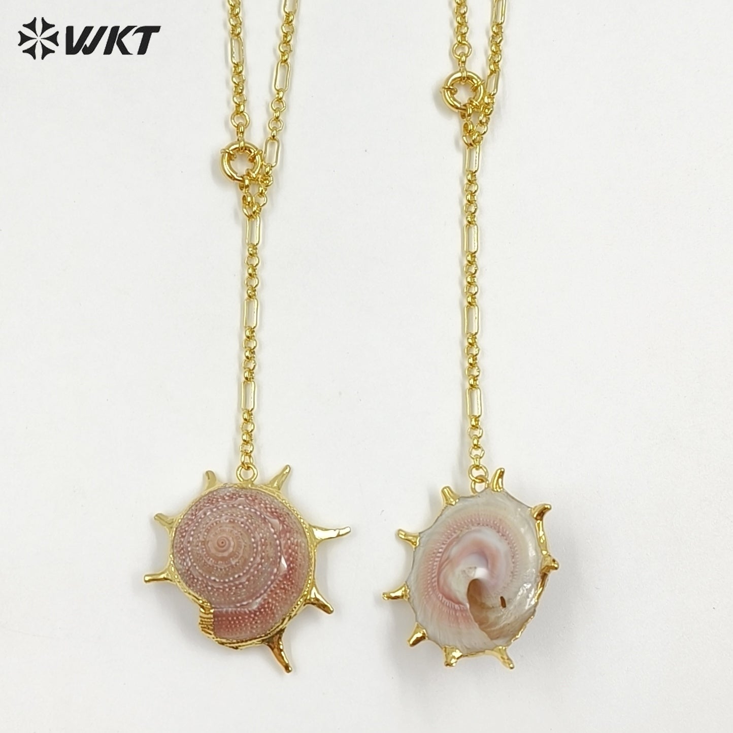 WT-JN406 Newest Fashionable Gold Plated Natural Trumpet Shell And Pearl Long Necklace For Lady Beach Matching Accessories