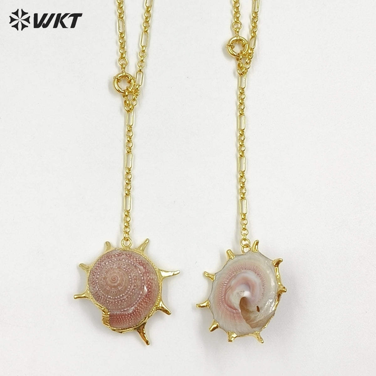 WT-JN406 Newest Fashionable Gold Plated Natural Trumpet Shell And Pearl Long Necklace For Lady Beach Matching Accessories
