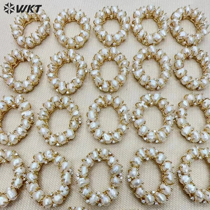 WT-JP365 Wholesale New Design Fashion 18K Real Gold Plated Micro Pave Cubic Zircon Frewhater Rice Pearl Pendants