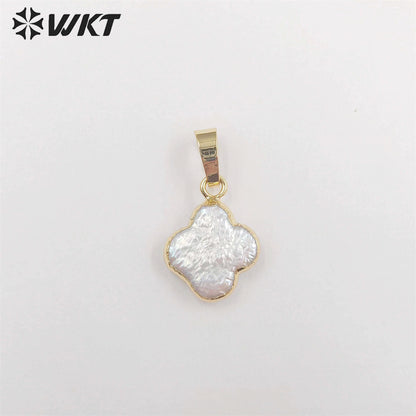 WT-JP341 WKT Newest Flower Natural Freshwater Pearl Leaf Charmrs Purity White Pearl Necklace Pendants for Girl Friend Gift