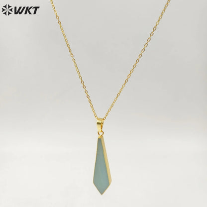WT-N1076 WKT Wholesale New Popular Thin Green Stone Charm Necklace 24 k Real Gold Plated Amazonite Necklace