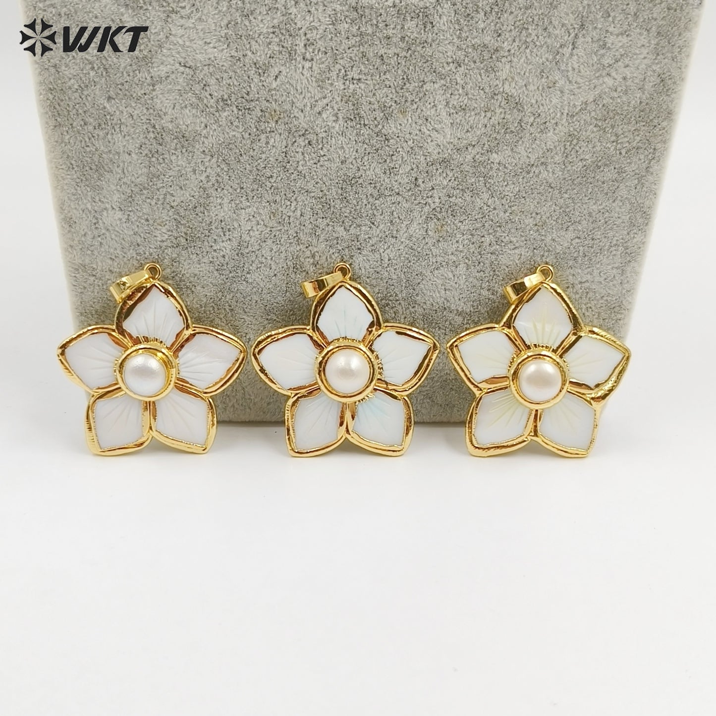 WT-JP415 How Lovely and Sweet Natural White Shell Carved Women Pearl Star Flower Pendants for Necklace