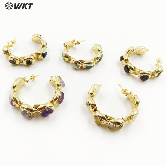 WT-E654 Luxury Wholesale Fashion Gemstone Gold Earrings Women Jewelry Findings with Hoop for You so Nice As a Anniversary Gift