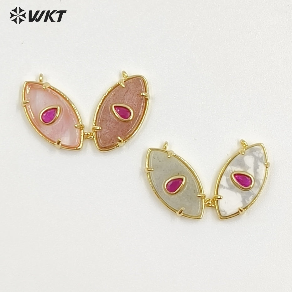 WT-P2120 Fresh Design Waterdrop Zircon And Natural Gemstones Eye Shape Gold Pendants With Double Hoops For Women Necklace DIY