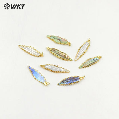 WT-P1090 Fashion Design Carved Feather Shell Pendant,High Quality Gold Plated Edge Long Feather Shell Pendant