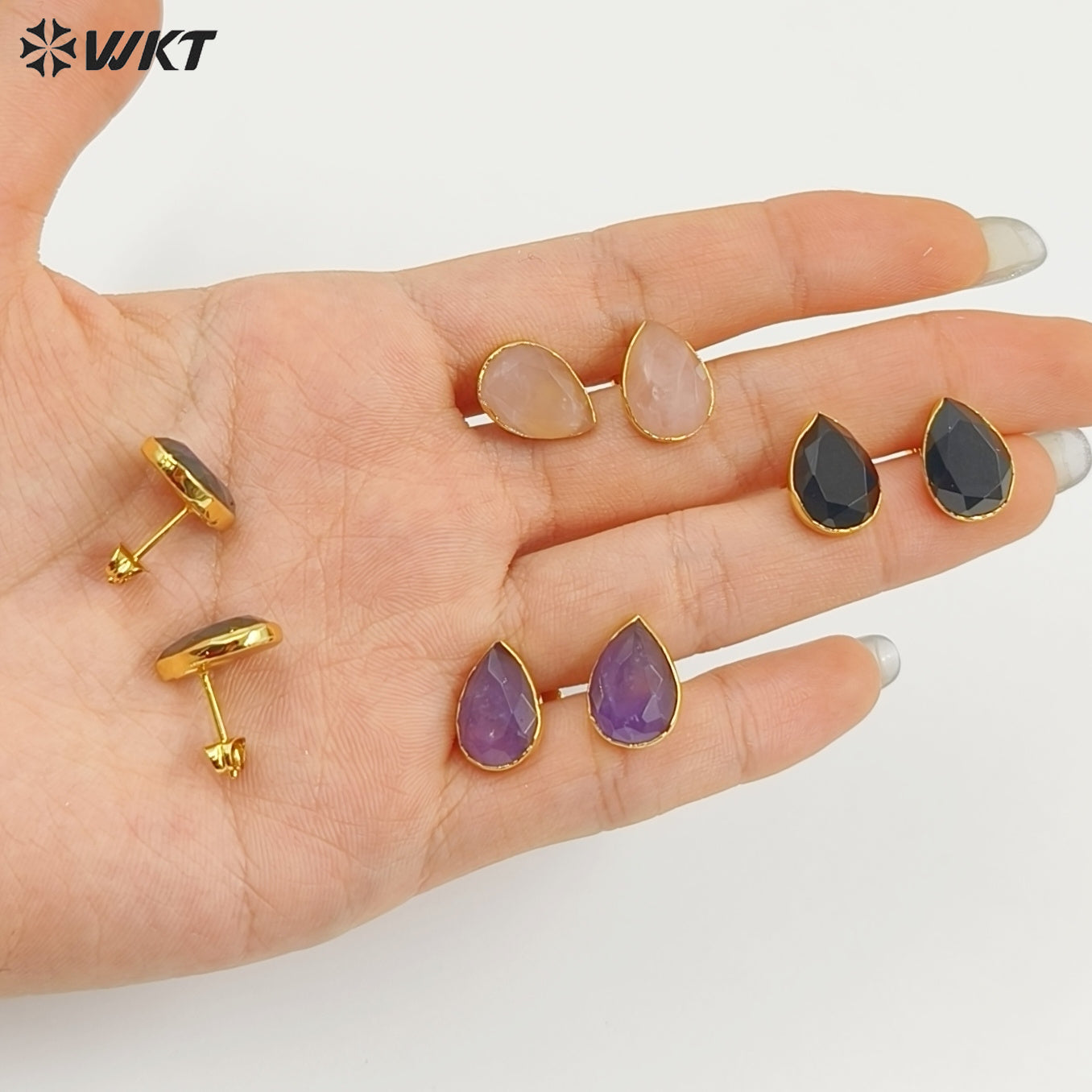 WT-E800 Fashion Classical Gold Plated Various Natural Gemstones Waterdrop Shape Earrings As Lady Elegant Jewelry Decoration