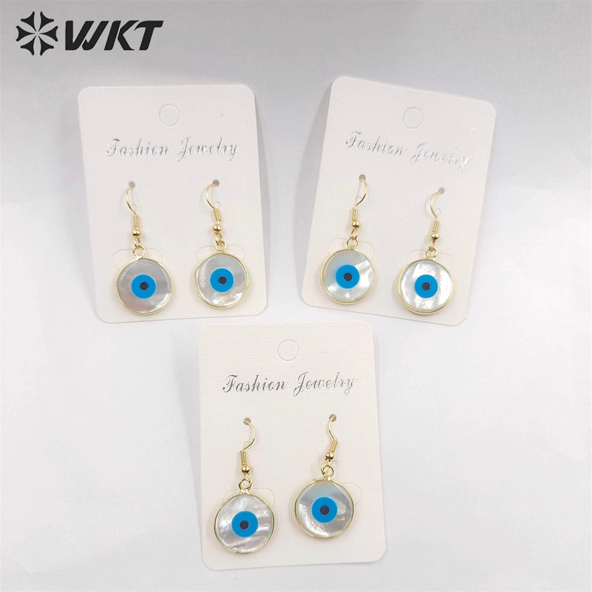 WT-E162 Wholesale Fashion Gold Plated Bezel Eye Earrings, Women Gold Shell Eye Earrings Natural Shell Earrings