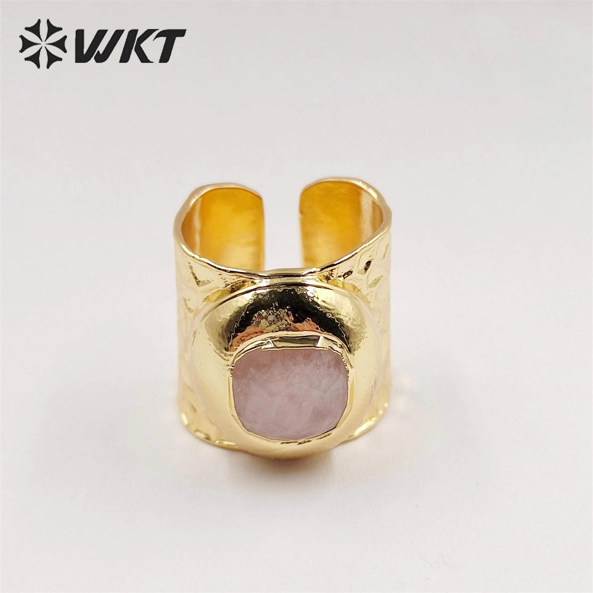 WT-R301 WKT New Design Fashion Gold Bezel 18k Real Gold Plated Natural Gemstone Ring Women Cocktail Finger Birthday Stone Ring