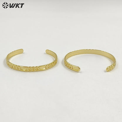 WT-JF371 Hot Sale Fashion 18K Gold Electroplated Chain Design Pattern Yellow Brass Metal Bangles For Women Classic Jewelry