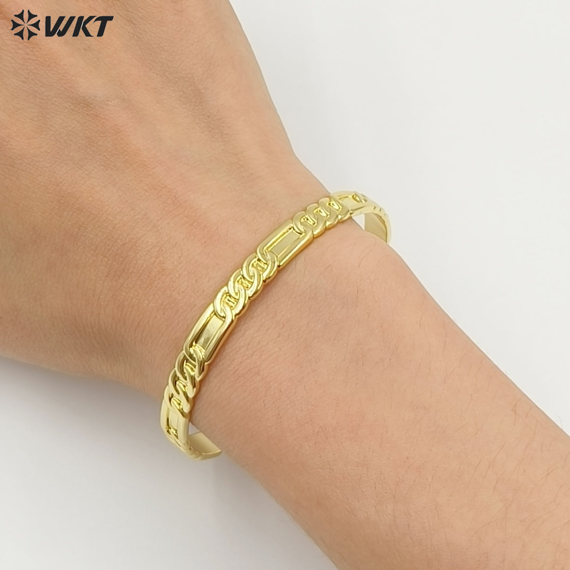 WT-JF371 Hot Sale Fashion 18K Gold Electroplated Chain Design Pattern Yellow Brass Metal Bangles For Women Classic Jewelry