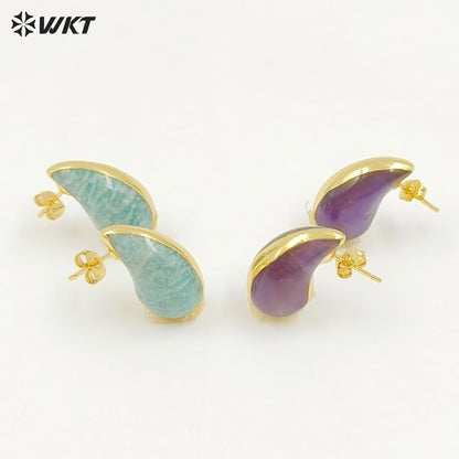 WT-E775 New Innovations Cute Style Drop Shape 18K Gold Plated Natural Gemstone Gentle Earrings for Sweet Girls As Special Gift