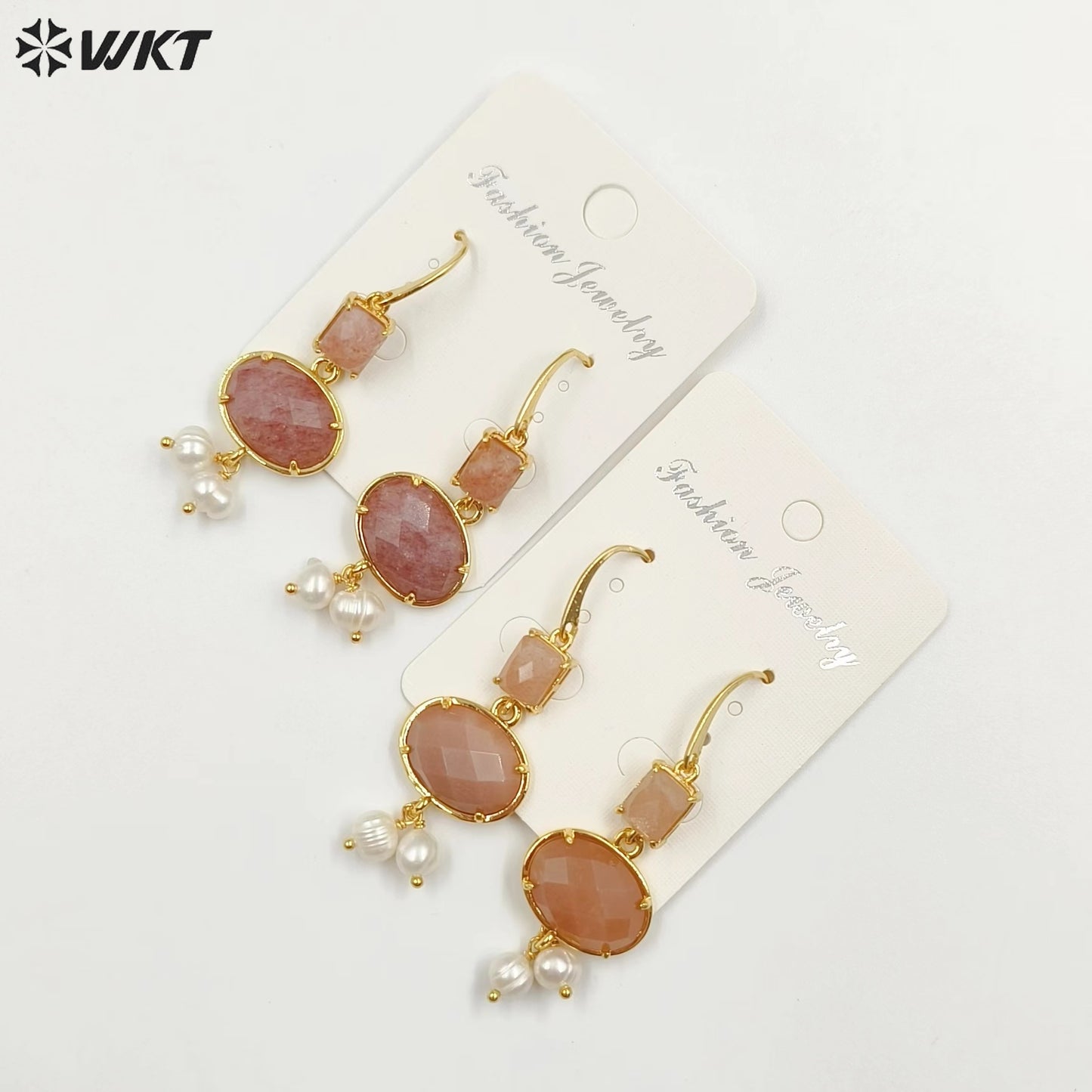 WT-MPE110 Bohemia Elegant Natural Pearl and Stone 18k Gold Plated Gift for Women Weeding 58mm Romantic Pendant Earrings