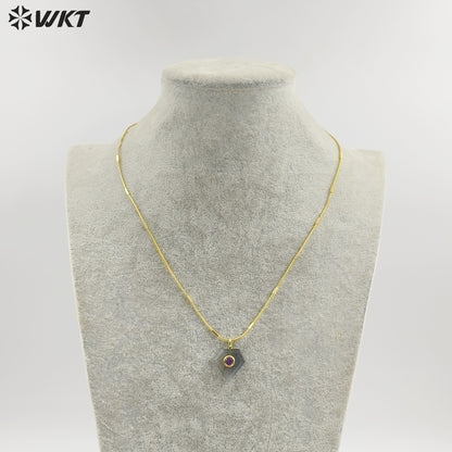 WT-N1508 Wonderful 18K Gold Plated Zircon Labradorite Natural Gemstone Diamond Shape Pendant Necklace As Women Fashion Accessory