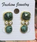 WT-E811 Modern Style Gold Plated Double Zircons And Natural Gemstones Square Oval Shape Women Earrings For Mother‘s Day Gifts