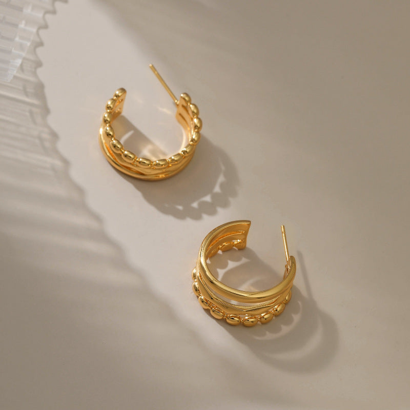 WT-JFE87 Retro Style Layering Fried Dough Twists Weaving 18k Gold Plated Copper Plating Hoops Fashion Studs Earring Findings