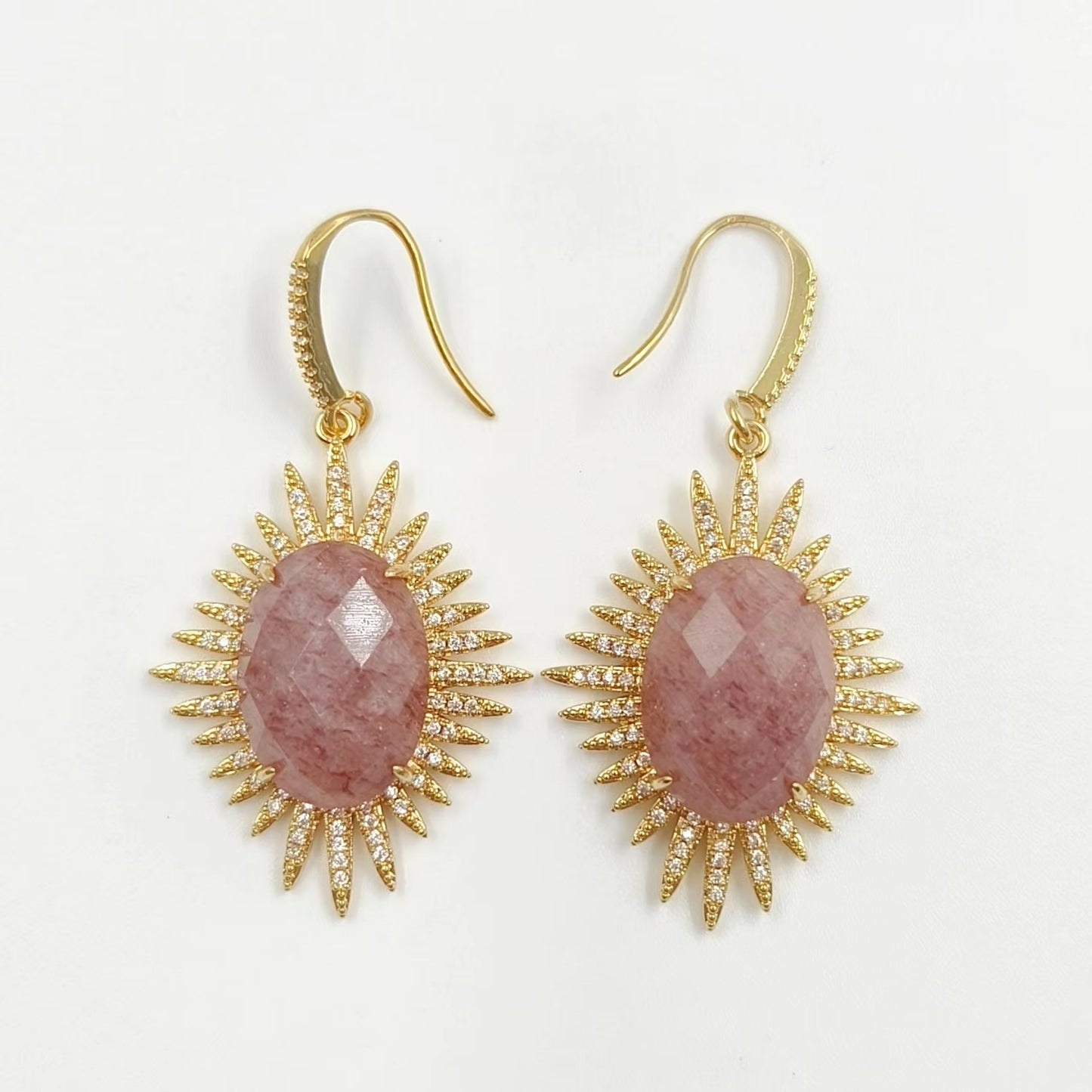 WT-ME094 Wholesale Newest Fashion Light Luxury Natural Gemstone Oval Shaped Micro Paved Earrings Studt