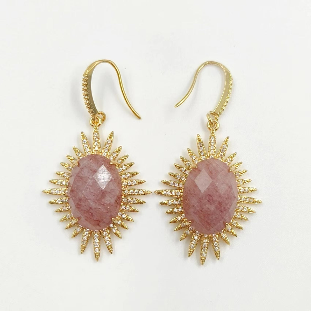 WT-ME094 Wholesale Newest Fashion Light Luxury Natural Gemstone Oval Shaped Micro Paved Earrings Studt