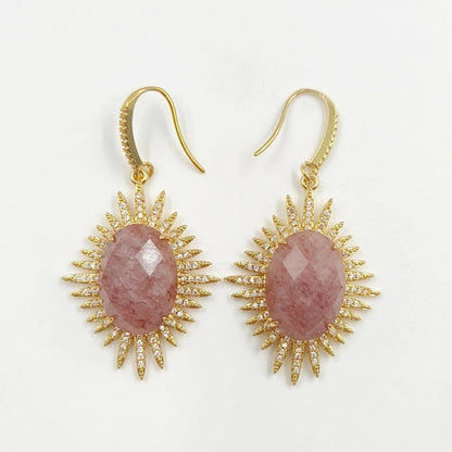 WT-ME094 Wholesale Newest Fashion Light Luxury Natural Gemstone Oval Shaped Micro Paved Earrings Studt