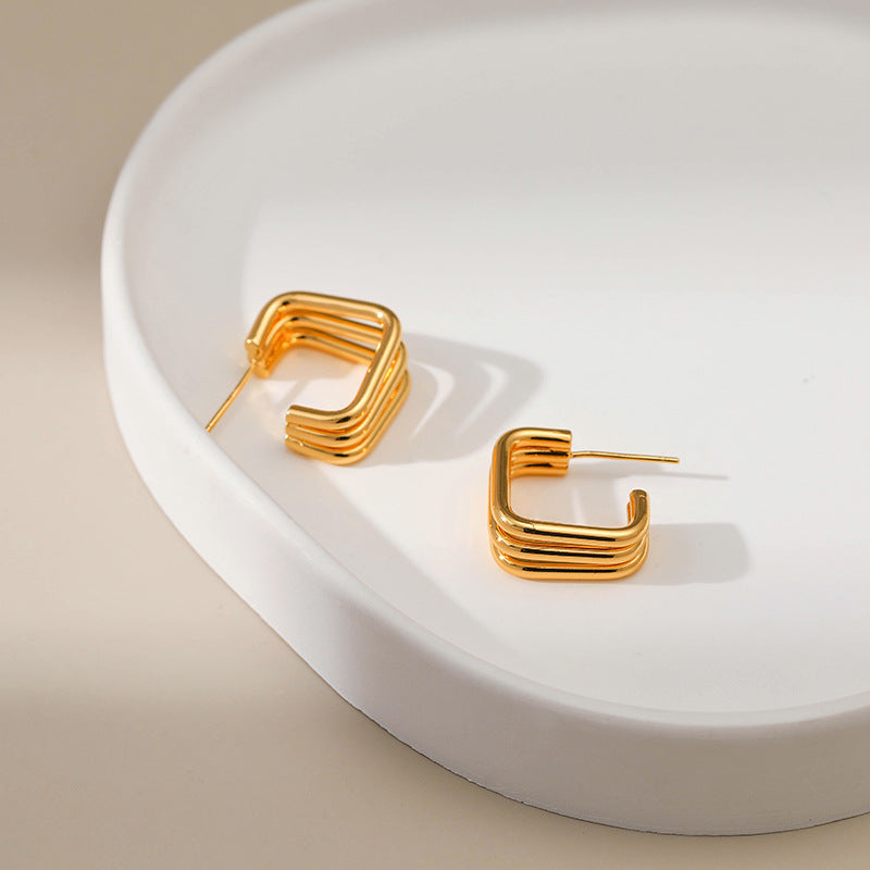 WT-JFE98 Square Multi-layer Lines18k Gold Plated Copper Plating Fried Dough Twists Hoops Trendy Earring Findings