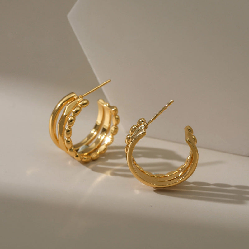 WT-JFE87 Retro Style Layering Fried Dough Twists Weaving 18k Gold Plated Copper Plating Hoops Fashion Studs Earring Findings