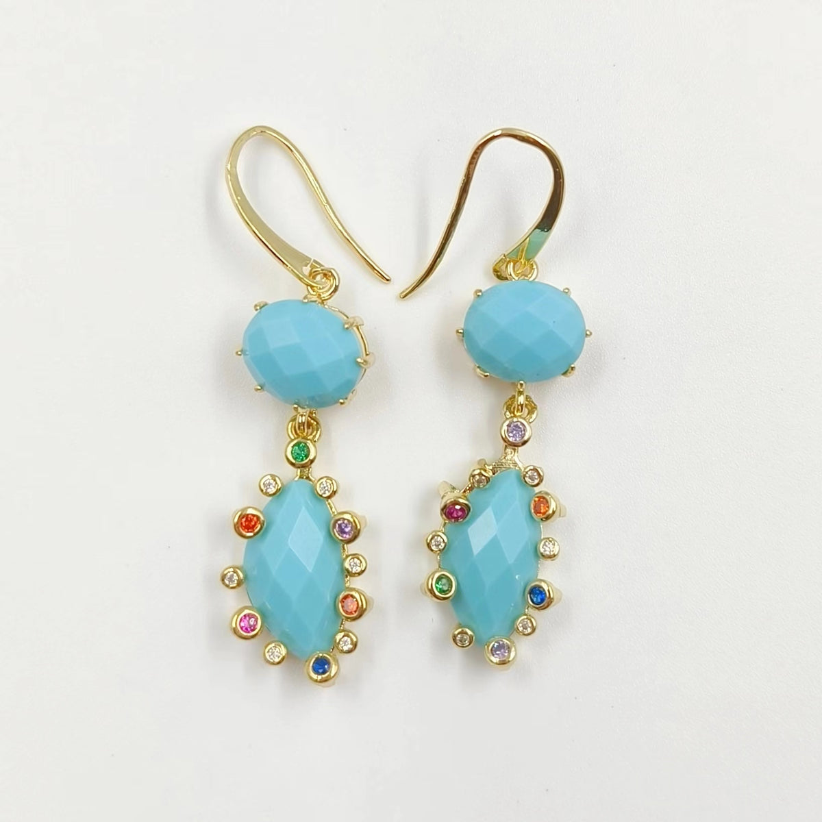 WT-E735 Amazing Colorful Gemstone Wire Wrapped Long Charming in Drop Earrings Women Pendant Earrings