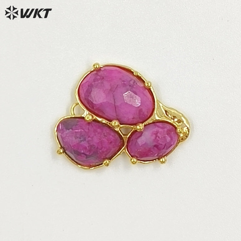 WT-P2130 Good Quality Exquisite 18K Gold Plated Three Natural Gemstones Pendants For Women Necklace Earrings DIY Making