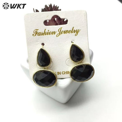 WT-E823 Wholesale Trendy Gold Electroplated Double Natural Gemstones Women Earrings For Party Daily Decorative Jewelry