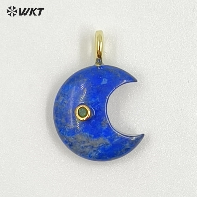 WT-P2098 Good Quality Zircon And Multiple Natural Gemstones Moon Shape Pendants As Female Handmade Earrings Accessories